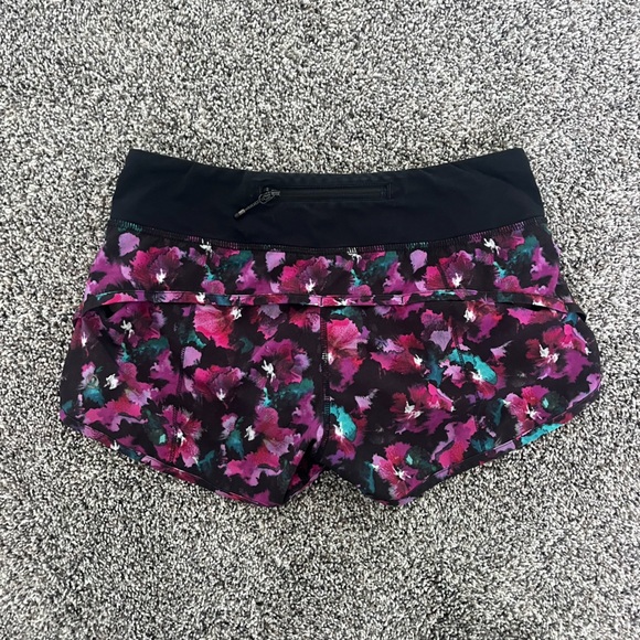 Lululemon Speed Short 3” Mini Midnight Bloom Black Deep Fuschia - Picture 2 of 5